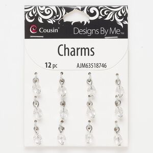 Drop, silver-finished steel and glass, clear, 7.5 x 5.5mm inverted teardrop. Sold per pkg of 12.