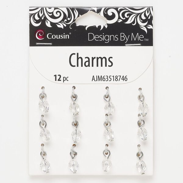 Drop, silver-finished steel and glass, clear, 7.5 x 5.5mm inverted teardrop. Sold per pkg of 12. image number 0
