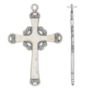 Focal, antiqued sterling silver, 41x31mm cross with design. Sold individually.