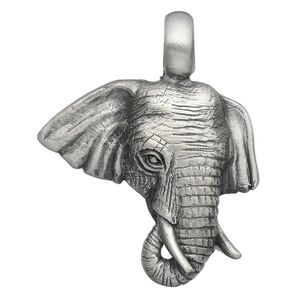 Pendant, Powerful Pewter Pendants, antiqued pewter (tin-based alloy), 43x35mm single-sided elephant head. Sold individually.