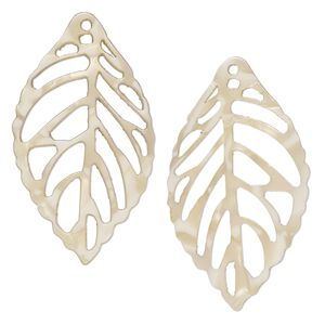 Focal, resin, tan, 39x22mm leaf with cutouts. Sold per pkg of 4.