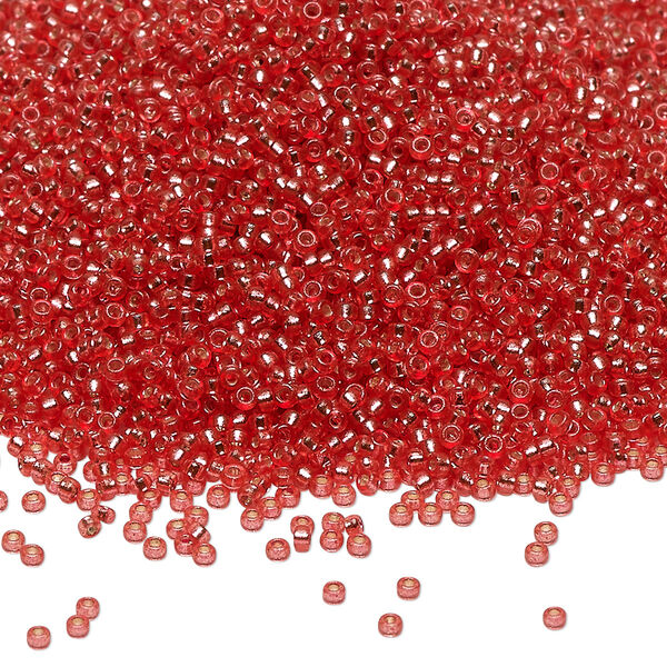 Seed bead, Miyuki, glass, pkg/35g, #15 rocaille, Duracoat® transparent silver-lined light cranberry, (RR-4263). image number 0
