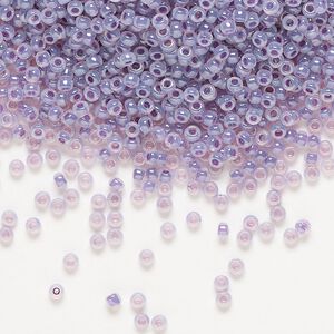 Seed bead, Miyuki, glass, pkg/250g, #11 rocaille, opaque inside dyed color luster purple (RR-525).