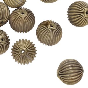 Bead, raw brass, 22-23mm corrugated round with 2.5mm hole. Sold per pkg of 12.
