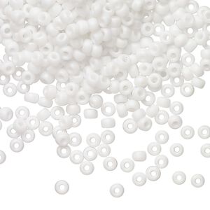 Seed bead, Miyuki, glass, pkg/50g, #8 rocaille, opaque matte rainbow chalk white, (RR-402FR).