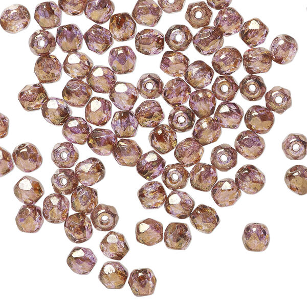 Bead 1pkg100, Czech fire-polished glass, copper luster, 4mm faceted round. image number 0