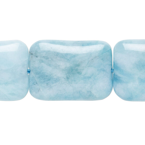Bead, "larimar" (quartz) (dyed), aqua blue, 25x18mm puffed rectangle, B grade, Mohs hardness 7. Sold per 8-inch strand, approximately 8 beads. image number 0