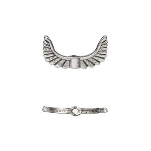 Bead, antique silver-plated "pewter" (zinc-based alloy), 19x10mm double-sided angel wings. Sold per pkg of 20.