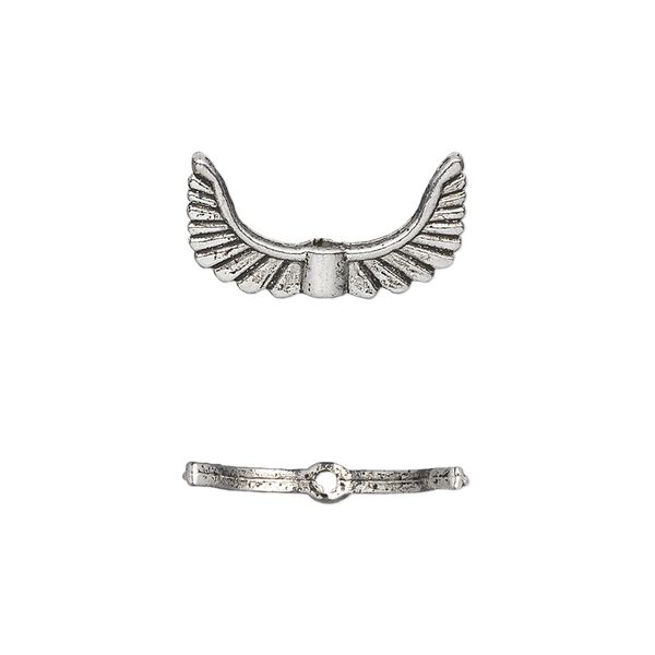 Bead, antique silver-plated "pewter" (zinc-based alloy), 19x10mm double-sided angel wings. Sold per pkg of 20. image number 0