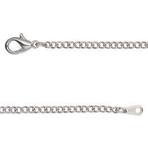 Chain, antique silver-finished brass, 2mm curb, 18 inches with lobster claw clasp. Sold individually.