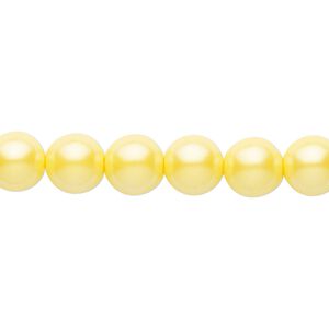 Bead, Czech pearl-coated glass druk, opaque iridescent yellow, 8mm round. Sold per 15-1/2" to 16" strand.