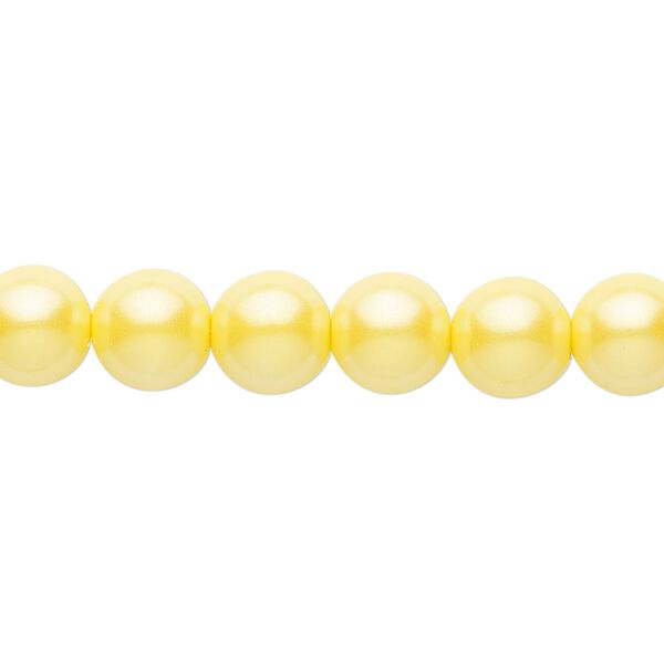 Bead, Czech pearl-coated glass druk, opaque iridescent yellow, 8mm round. Sold per 15-1/2" to 16" strand. image number 0