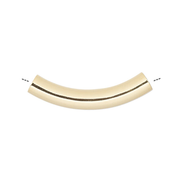 Bead, gold-plated brass, 30x5mm curved tube. Sold per pkg of 100. image number 0