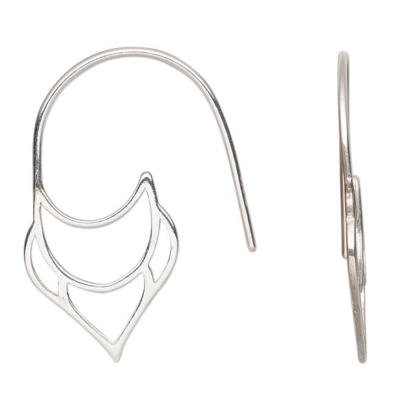 Earring, Amoracast®, sterling silver, 28.5mm fishhook with Eastern lotus, 20 gauge. Sold per pair. image number 0