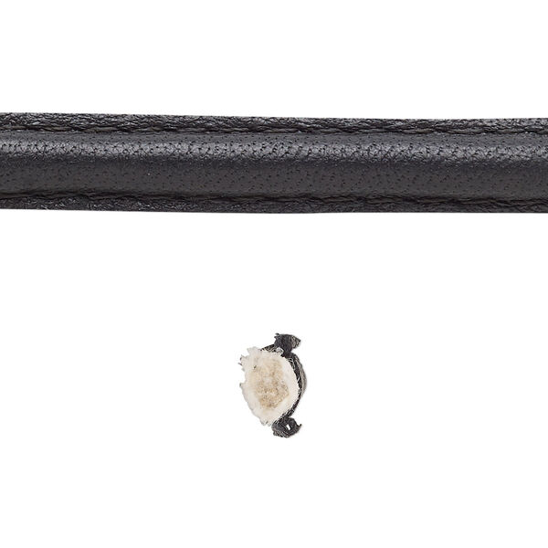 Cord, leather and cotton (dyed), black, 7-8mm double-stitched flat. Sold per 5-yard section. image number 0