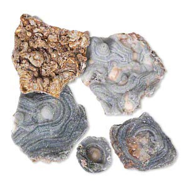Focal mix, agate (natural), 24x23mm-49x44mm undrilled freeform with druzy, Mohs hardness 6-1/2 to 7. Sold per pkg of 5. image number 0