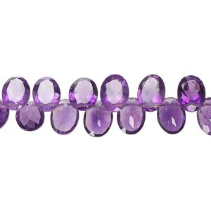 Amethyst 1pkg1, hand-cut top-drilled faceted puffed flat-sided oval bead natural 14 inch 8x5mm-8x6mm