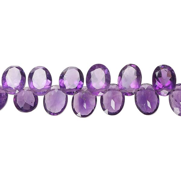 Amethyst 1pkg1, hand-cut top-drilled faceted puffed flat-sided oval bead natural 14 inch 8x5mm-8x6mm image number 0