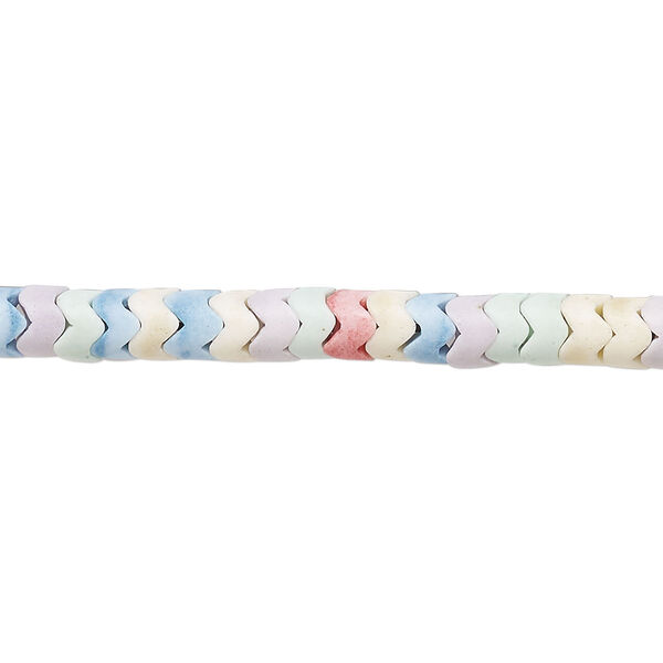 Bead, porcelain, opaque matte multicolored, 4.5x3mm zigzag rondelle. Sold per 15-1/2" to 16" strand, approximately 140 to 170 beads. image number 0