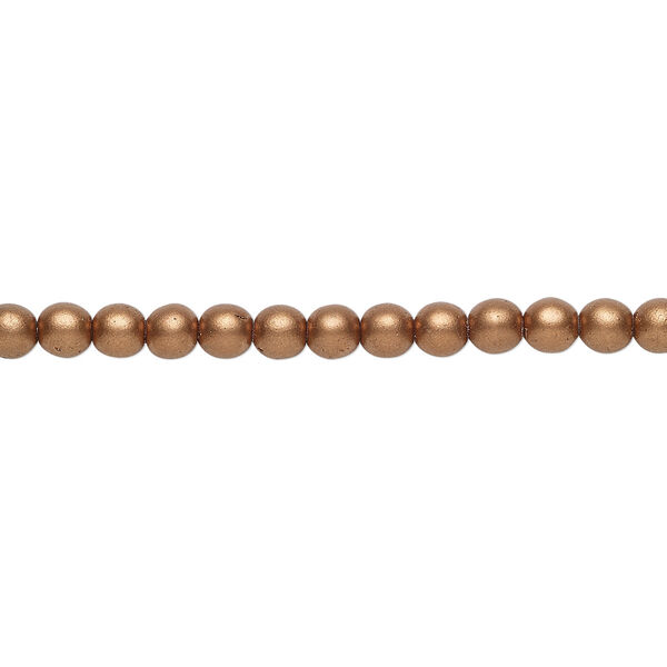 Bead, Czech glass druk, opaque satin metallic light copper, 4mm round. Sold per 15-1/2" to 16" strand. image number 0