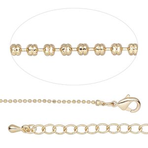 Chain 1pkg1 ball, 1.2mm corrugated / lobster claw clasp, gold-finished brass 18 inch