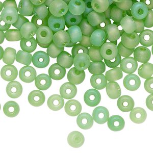 Seed bead glass pk #4 round, 50 gram translucent matte rainbow light green