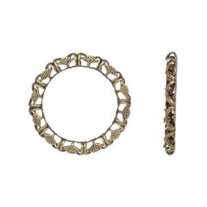 Component, antique brass-plated brass, 23.5mm open round with beaded and wrapped design, 16.5mm hole. Sold per pkg of 10.