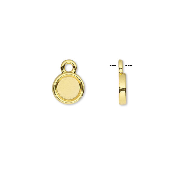 Drop, gold-finished brass, 8mm single-sided round with 6mm round setting. Sold per pkg of 10. image number 0