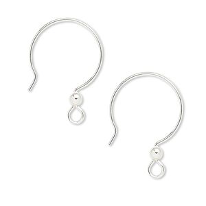 Ear wire French hook 1pkg4 sterling silver, 23mm / 3mm ball / open loop, 21 gauge 2 pair