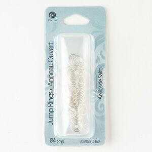 Jump ring mix, steel, pkg/84, 4-8mm open round, 2.5-6.8mm inside diameter, silver finish, 19 gauge / 21 gauge / 23 gauge.