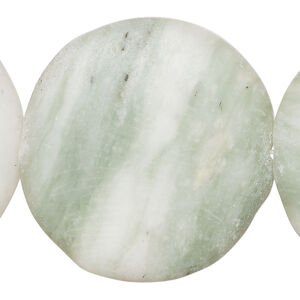 Green marble 1pkg1, puffed flat round bead natural, 15 inch 38-40mm light