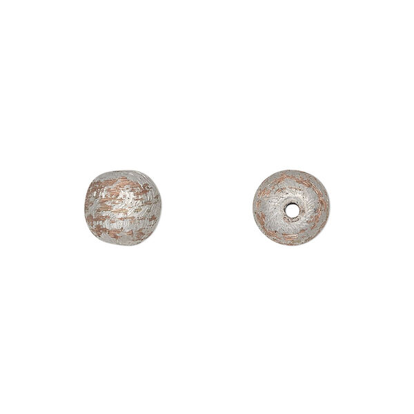 Bead, silver-plated copper, 8mm two-tone brushed round. Sold per pkg of 20. image number 0