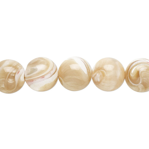 Bead, mother-of-pearl shell (natural), 10mm round, Mohs hardness 3-1/2. Sold per 15-1/2" to 16" strand. image number 0