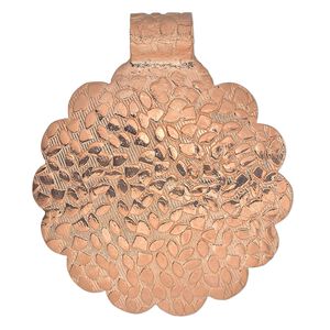 Pendant, copper, 46x39mm single-sided textured flower. Sold individually.