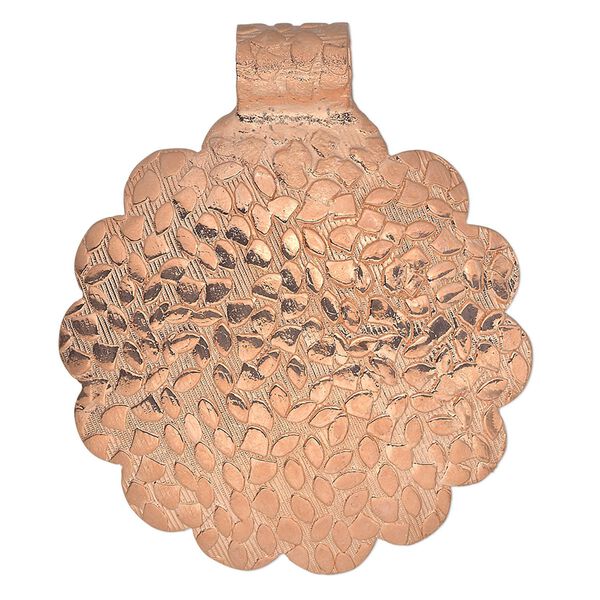 Pendant, copper, 46x39mm single-sided textured flower. Sold individually. image number 0