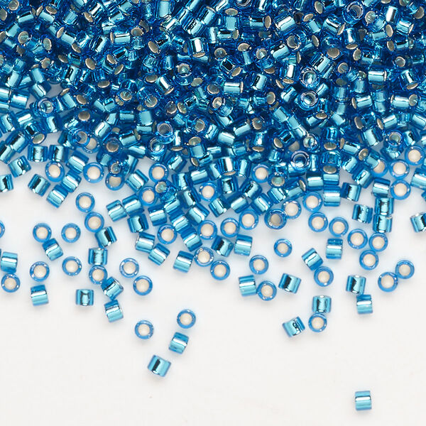 Seed bead, Delica®, glass, pkg/50g, #10 round, transparent silver-lined Capri blue (DBM-0149). image number 0