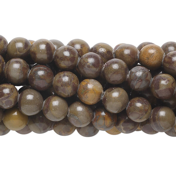 Bead, chrysanthemum stone (natural), 6mm round, C grade, Mohs hardness 3 to 4. Sold per pkg of (10) 15-1/2" to 16" strands. image number 0