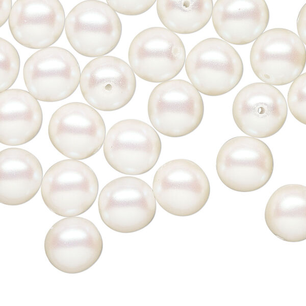 Bead druk Czech pearl-coated glass 50pk 8mm round, iridescent opaque white image number 0