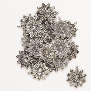 Charm steel 20pk 24mm flower dots, antique silver finish