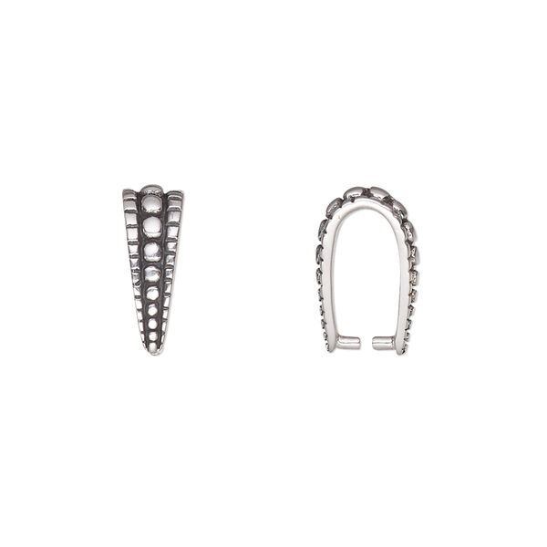 Bail, ice-pick, antiqued sterling silver, 13.5x5mm with beaded design, 10mm grip length. Sold individually. image number 0