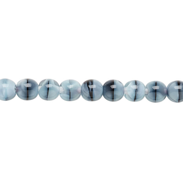Bead, Czech glass druk, light blue and black, 6mm round. Sold per 15-1/2" to 16" strand. image number 0