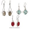 Earring mix 1pkg6, glass with silver- and antique silver-finished brass, mixed colors, 1-1/4 inch to 1-3/4 inch oval and teardrop with fishhook ear wire. 3 pairs. image number 2