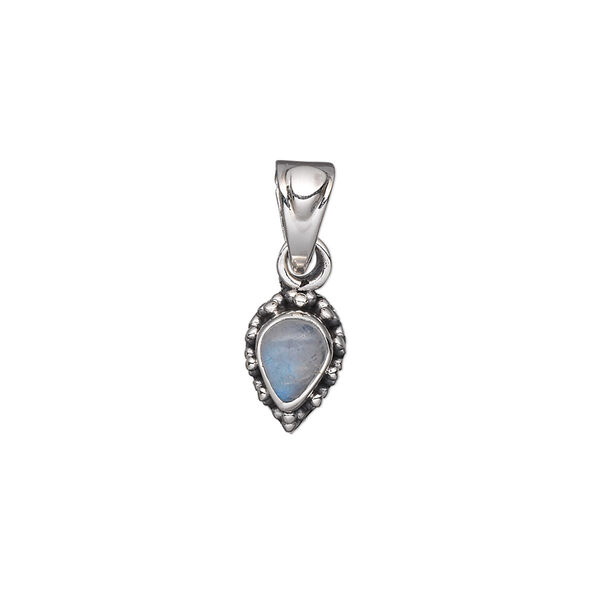 Pendant, rainbow moonstone (natural) and antiqued sterling silver, 11x8mm with 7x5mm teardrop. Sold individually. image number 0