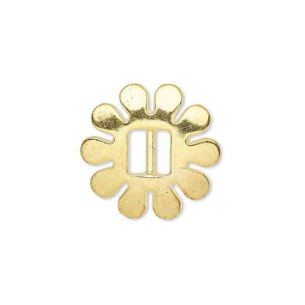Slide, gold-finished "pewter" (zinc-based alloy), 20x20mm single-sided flower, 6x2.5mm hole. Sold per pkg of 6. image number 0