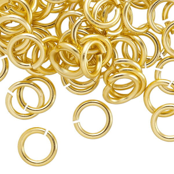 Jump ring, anodized aluminum, gold, 10mm round, 6.8mm inside diameter, 14 gauge. Sold per pkg of 100. image number 0