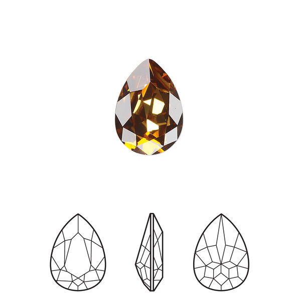 Fancy stone 12pk light amber foil back, Crystal Passions® 14x10mm pear 4320 image number 0