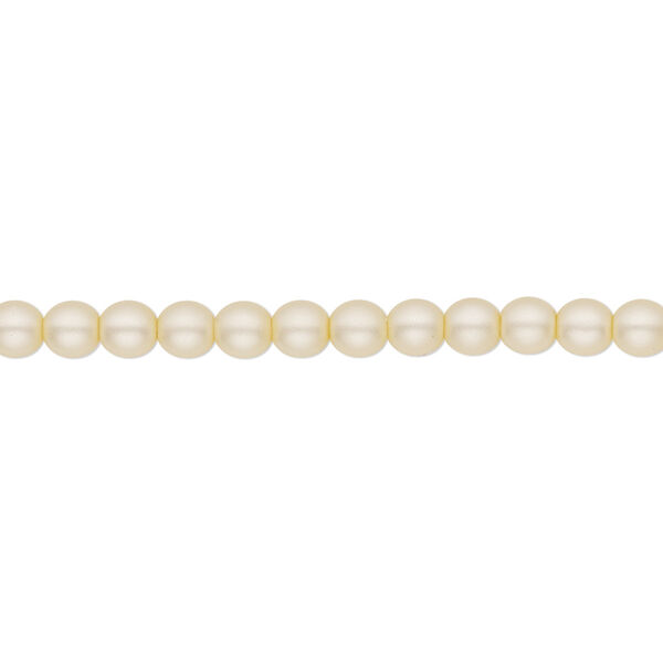 Bead, Czech pearl-coated glass druk, opaque matte cream, 4mm round. Sold per 15-1/2" to 16" strand. image number 0