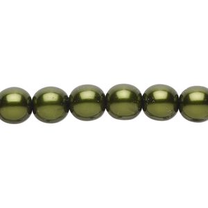 Bead, Czech pearl-coated glass druk, emerald green, 8mm round. Sold per 15-1/2" to 16" strand.