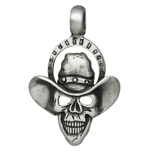 Pendant, antiqued pewter (tin-based alloy), 54x35mm drover skull. Sold individually.