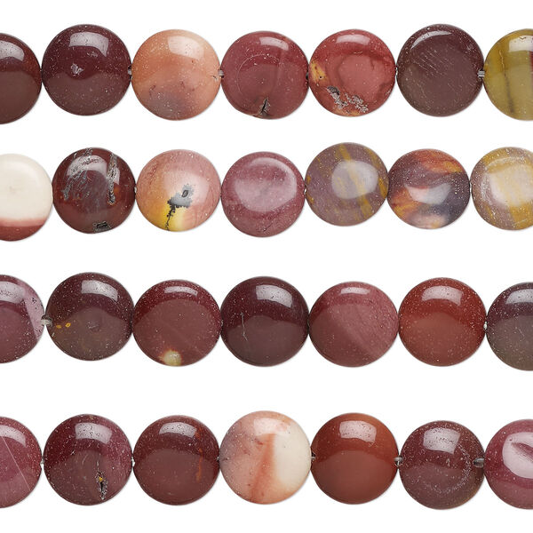 Moukaite jasper 1pkg4, puffed flat round bead natural B grade, 6 inch mixed colors 12-13mm image number 0